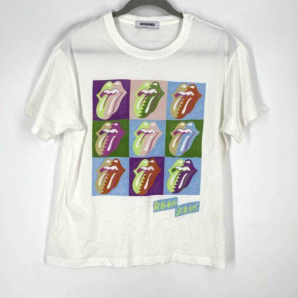 Daydreamer Rolling Stones 9 Licks Boyfriend Tee White Small NWOT - Picture 1 of 6